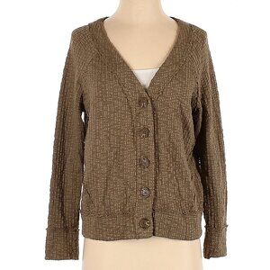 Brown Textured Knit Cardigan V-Neck Sweater Button Up TWO by Vince Camuto